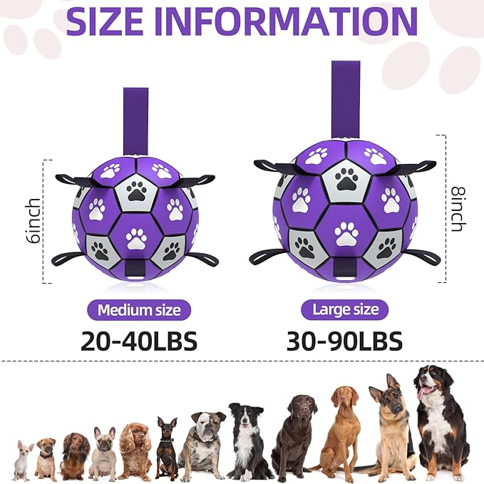 QDAN Dog Toys Soccer Ball with Straps - Dog Water Toy, Puppy Birthday Gifts, Durable Dog Balls for Small Medium Dogs （6 Inch）