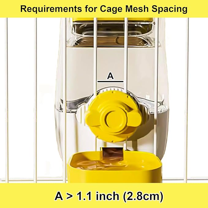 35oz Rabbit Water Bottle, Pet Hanging Automatic Water Dispenser for Small Animal Ferret Guinea Pig Chinchilla Dog Cat (Cage Grid Spacing 1.1''-2.1'') (Yellow)