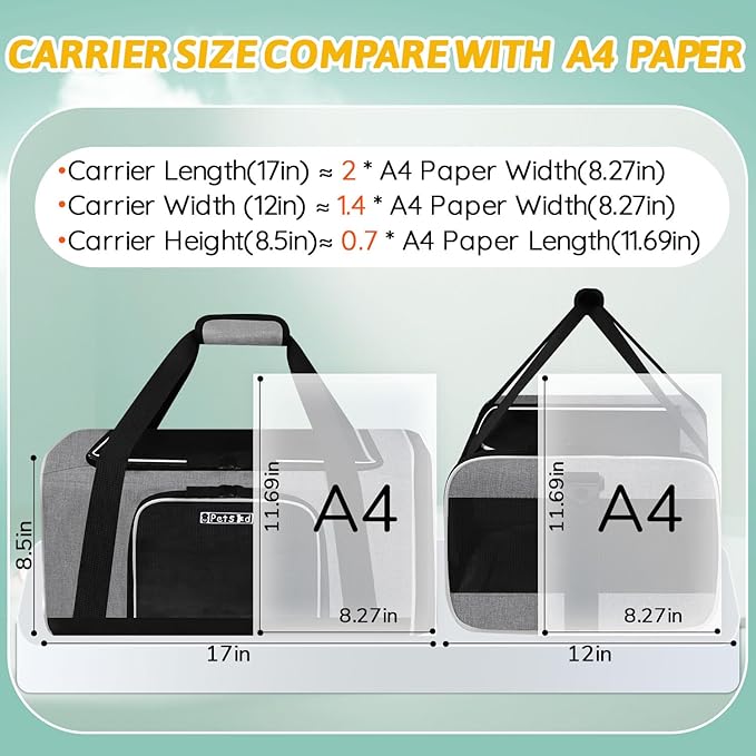 Petskd Pet Carrier 17x12x8.5 JetBlue Allegiant Airline Approved,Pet Travel Carrier Bag for Small Cats and Dogs, Soft Dog Carrier for 1-8 LBS Pets,Dog Cat Carrier with Safety Lock Zipper(Grey)