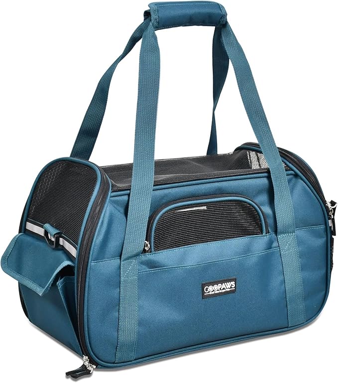 JESPET Soft-Sided Kennel Pet Carrier for Small Dogs, Cats, Puppy, Airline Approved Cat Carriers Dog Carrier Collapsible, Travel Handbag & Car Seat (Teal Blue, 19" L x 10" W x 13" H)