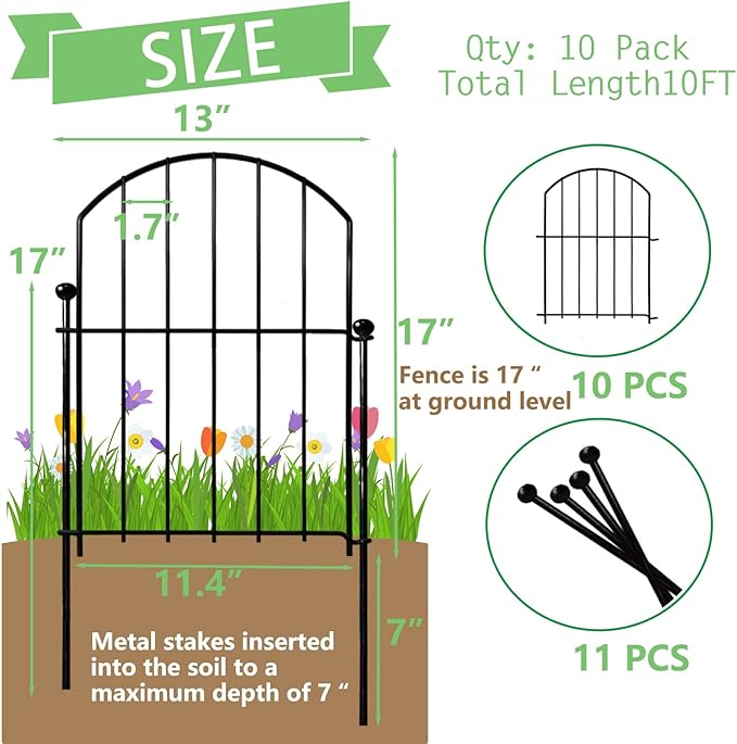 Decorative Garden Fence 17in(H)x13in(W), 26 Pack Rustproof Metal No Dig Fence Animal Barrier for Dog, Arched Flower Bed Edging Ornamental Wire Border Panel Fencing for Yard Patio Outdoor Decor