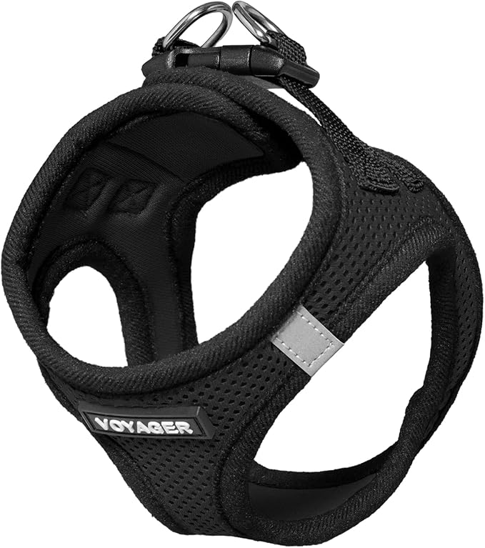 Best Pet Supplies Voyager Step-in Air Harness - All Weather Mesh, Reflective, No Pull Harness for Dogs, Cats - Secure with Hook & Loop Fastener, Buckle, Double D-Rings - Black, M