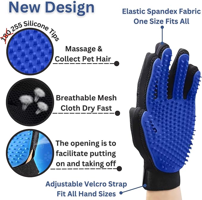 (Left Hand) Pet Hair Remover Glove – Blue, Reusable Grooming Glove for Dogs, Cats & Horses, Gentle Deshedding, Bathing & Massaging, Anti-Shedding Tool for Pet Hair Removal (Left Hand only)