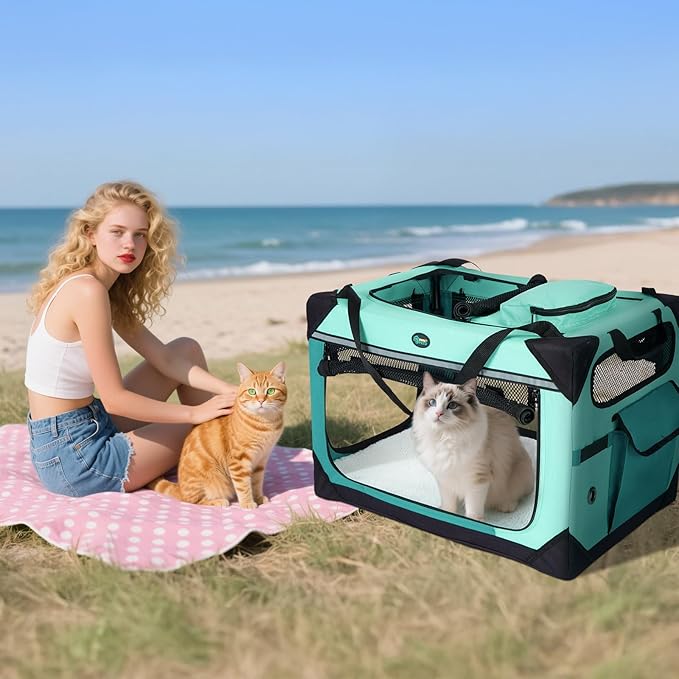 Ownpets Extra Large Cat Carrier for 2 Cats Small Dogs, 24 Inches Collapsible Soft Dog Crate for Car Travel, Portable Pet Carrier with Soft Mat