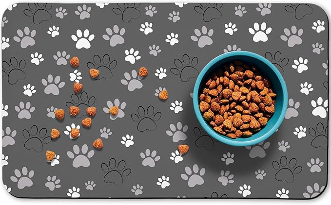 Dog Food Mat, Absorbent Water Bowl Mats Cat Pet Feeding Placemats Dark Gray 24 * 32 inch