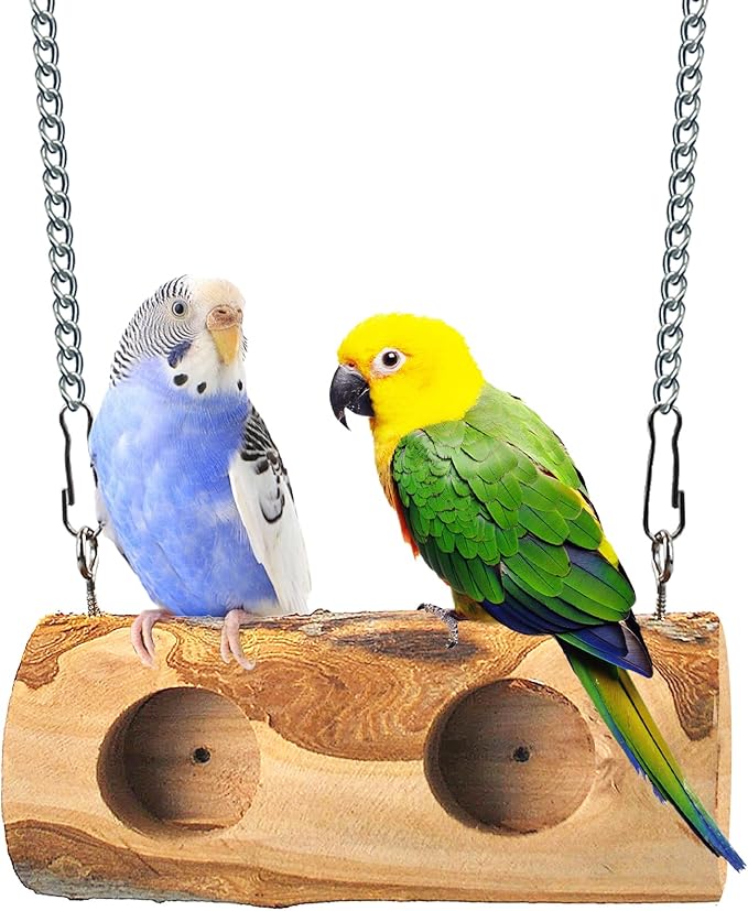 Natural Parakeet Swing Perch,Wood Bird Swing for Parakeets Hanging Birdcage Toy for Standing and Pecking,Sturdy Parrot Relieve Boredom Toys for Cockatiel Conure Canary Lovebird Finch