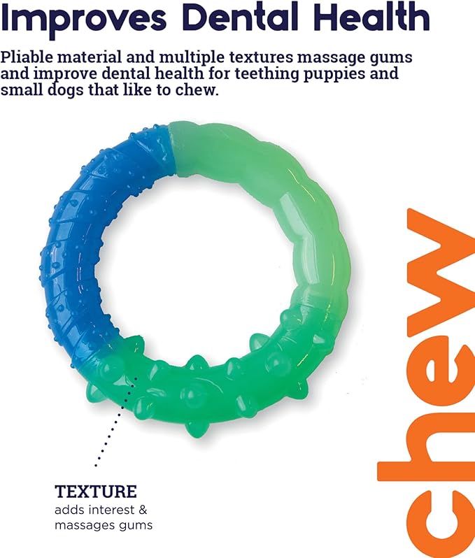 Outward Hound Pupstages Grow-with-Me Ring Dog Chew Toy, Durable Rubber, 3 Texture Zones, Teething Puppies & Small Dogs, 4.7”