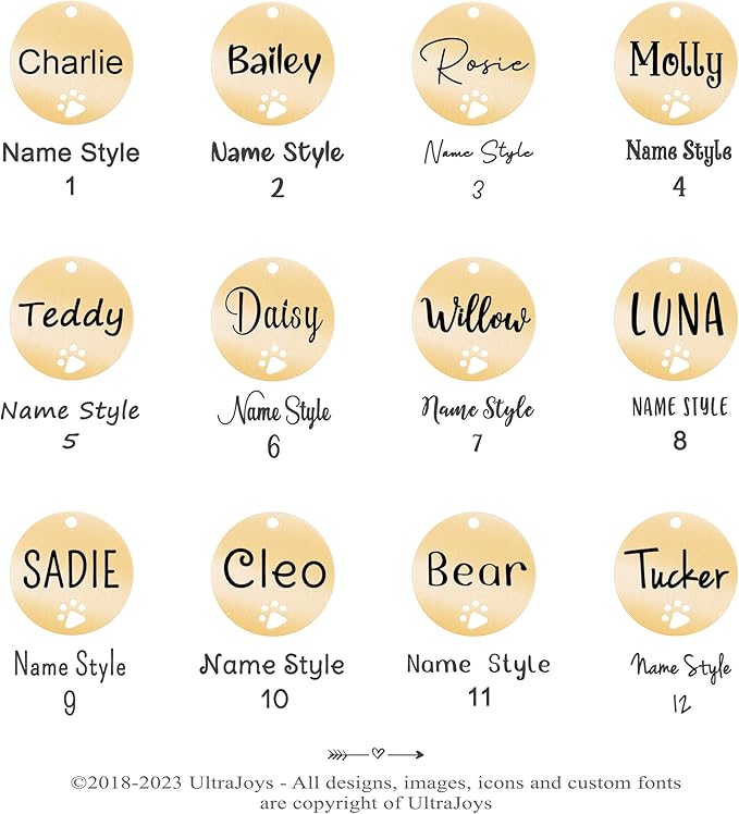 Ultra Joys Dog Tags Personalized for Pets - Hollow Paw Custom Pet ID Tag - Engraved Dog Tag for Small, Large Dogs - Large Round in Gold