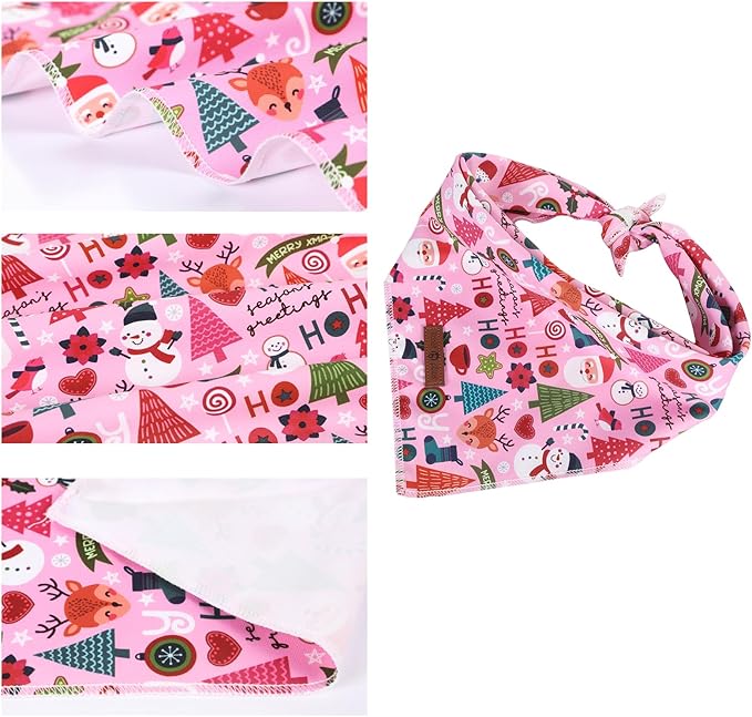 Lionet Paws Christmas Dog Bandana Washable Cotton Handkerchief Scarf Triangle Ho Christmas Tree Pink Bandanas for Small Medium Dogs Girl