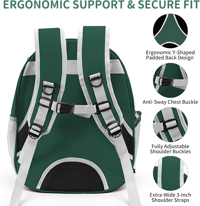 Cat Backpack Carrier, Back Expandable Pet Backpack with Bubble Window, Airline Approved Pet Travel Bag for Small/Medium Cats & Puppies, Hiking, Camping, Outdoor Use (Green)