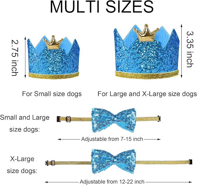 Dog Birthday Party Supplies, Multi Sizes Dog Birthday Bandana Boy Dog Birthday Hat Crown with Birthday Numbers Bow Tie for Large Extra Large Dogs Pets (Light Blue, X-Large)