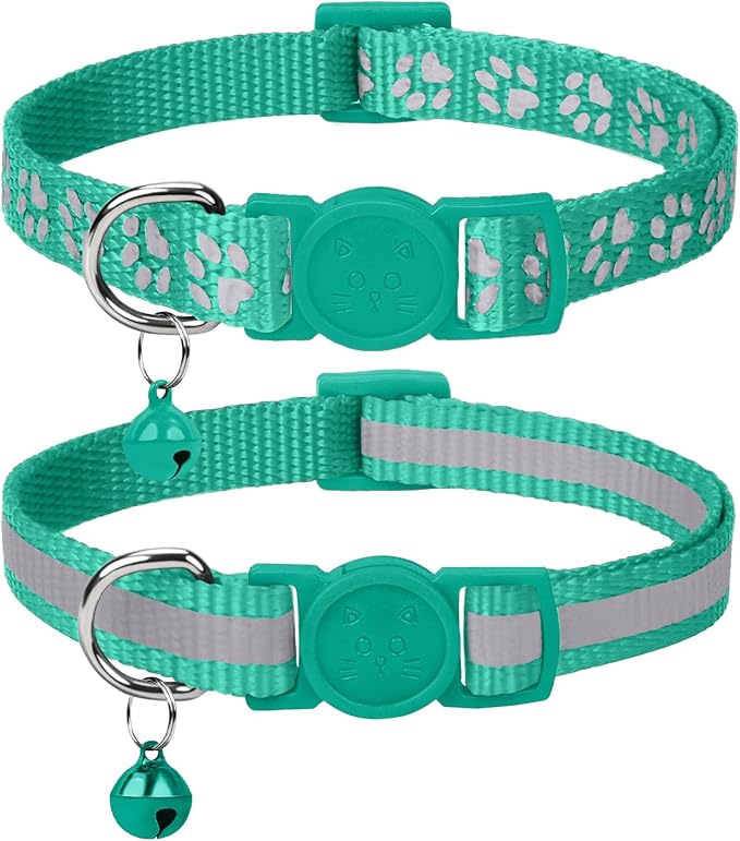 Taglory Kitten Collar Breakaway with Bell, 2 Pack Girl Boy Pet Kitten Collar Adjustable 6-8 Inch for 2-6 Months Cat, Turquoise
