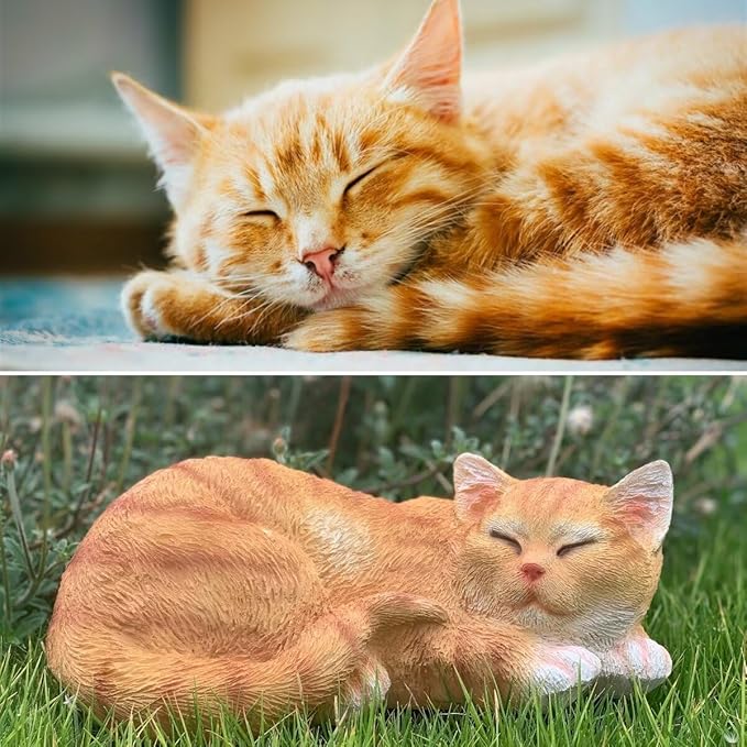 Garden Decor Cat Statue Outdoor Statue, Cat Figurines Garden Statues & Sculpture Decoration, Sleeping Cat Statue Decor for Patio, Porch and Lawn, Cat Gifts for Cat Lover and Women, Cat Memorial Stone