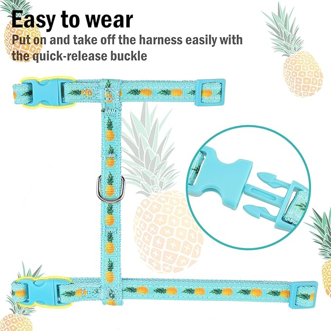 PUPTECK Adjustable Cat Harness and Leash Set Escape Proof Kitten Strap Collar for Walking Travel, Pineapple
