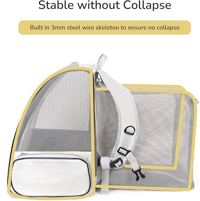 Expandable Cat Backpack Carrier with Breathable Mesh and Removable Pad, Pet Travel Carrier for Cats and Small Dogs up to 20 Lbs, Great for Hiking Camping Outdoor(Beige)