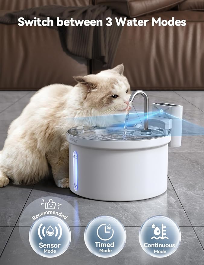 Wireless Cat Water Fountain with Sensor [Water & Battery Separation] FEELNEEDY Smart Pet Water Fountain, 3.5L/118oz 4000mAh Battery Operated Water Fountains for Cats Dogs + 6 Filters