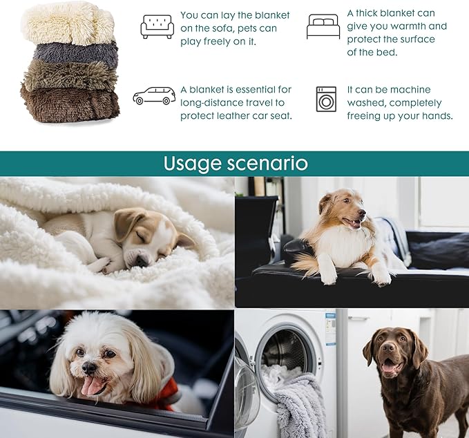 gogobunny Waterproof Dog Blanket for Couch & Furniture Protection - Super Soft Reversible Throw for Large Dogs & Cats, Calming Washable Fur & Sherpa Pet Blanket (25x35 Inch, Cream)
