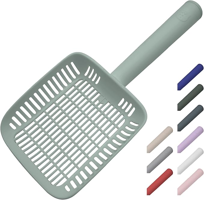 TypeC Cat Litter Scoop - Small Holes (0.11in) Big Size Scooper - Long Handle & Easy Cleaning - Hanger for Litter Box