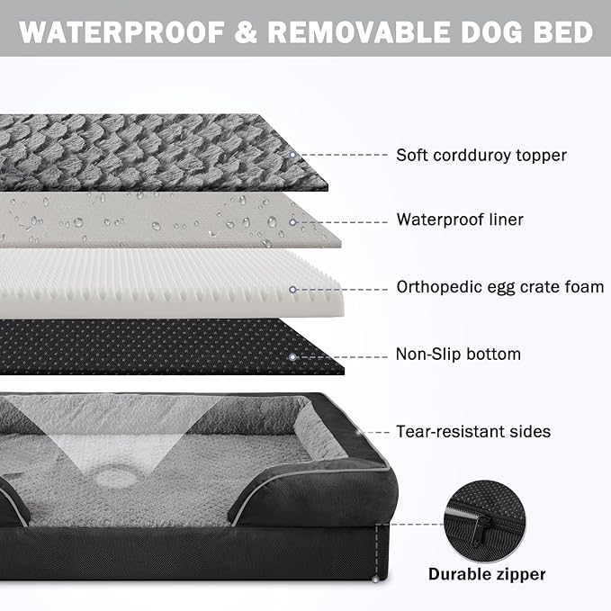 INVENHO Orthopedic Medium Dog Dogs, Egg-Crate Foam Dog Couch with Washable Removable Cover, Waterproof Lining and Nonskid Bottom