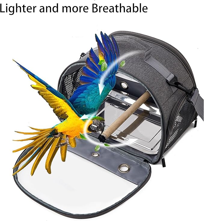 Bird Travel Carrier with Standing Perch, Lightweight Breathable Parrot Cage, Small Pet Carrier Bag with Shoulder Strap, Portable Bird Travel Cage with Stainless Steel