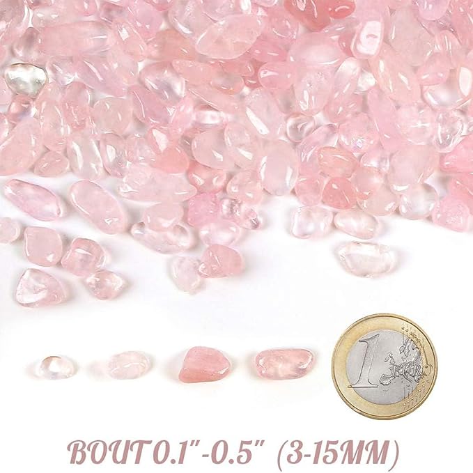 JOHOUSE Rose Quartz Crystals, 1lb Pink Crushed Rose Quartz Chips Bulk Tumbled Stones Irregular Shaped Succulent Pebbles Decorative Rocks for Aquarium Fish Tank Vase Filler DIY Crafts Indoor Plants