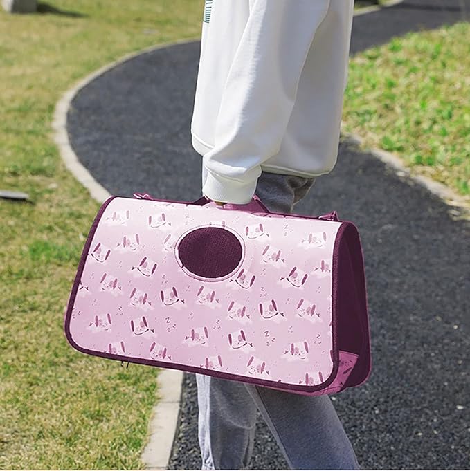 Pet Carrier with Shoulder Strap, 14 Inch x 9.4 Inch x 7 Inch Foldable Pink Breathable High Strength Oxford for Less Than 4.4 Pound Dog and Cat (Small)