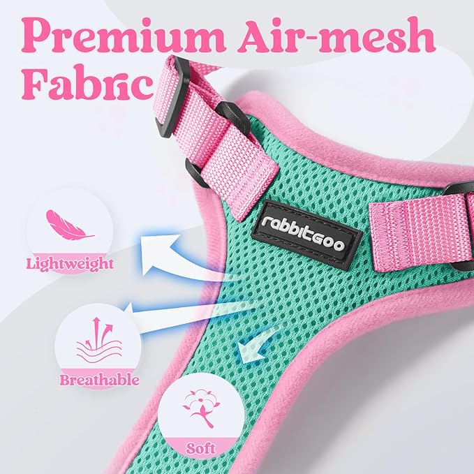 rabbitgoo Cat Harness and Leash Set, Escape Proof Soft Adjustable Vest Harnesses for Outdoor Walking, Easy Control Breathable Kitten Jacket with Reflective Strips, Green & Pink, XXS