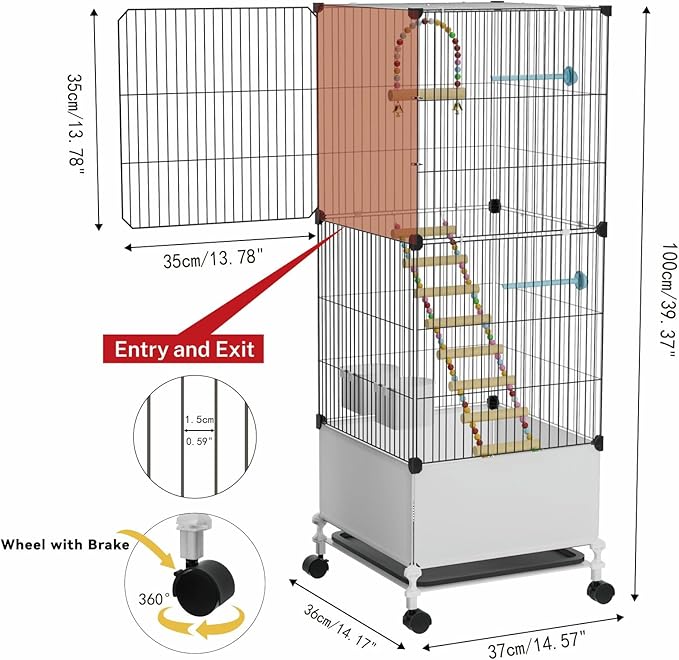 Medium Flight Bird Cage, Black Parakeet Cages with Rolling Stand & Wheels, Wide Birdcage for Parrots Cockatiels Conure Budgie Canary Finch Lovebird