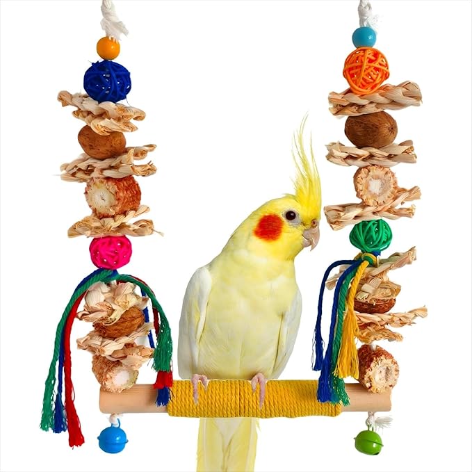Bird Swings Toys for Parakeets Parrot,Natural Bird Perch Cage Hanging Chew Toys for Conures Budgerigars Finches Parrots Lovebirds and Small Medium Birds