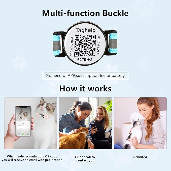 Upgraded Version - Reflective Cat Collar with Bell, Solid & Safe Collars for Cats, Nylon, Mixed Colors, Pet Collar, Breakaway Cat Collar Charms, Free Replacement, Fits Most Cats (Blue)