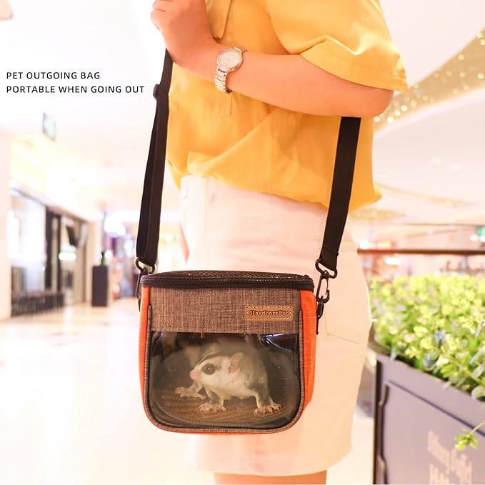 Small Pet Carrier Bag, Breathable & Portable – Small Animal Travel Bag with Detachable Strap Zipper for Sugar Glider, Hamster, Rat，Gerbils (Orange)