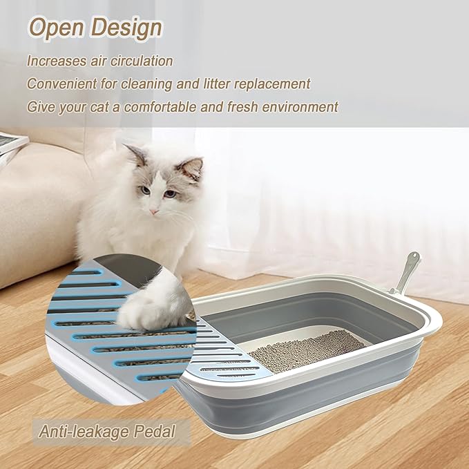 Collapsible Small Cat Litter Box for Kittens Open Potty Pan Travel Foldable Waterproof Shallow Anti-Splash Removable Semi-Enclosed Kitten Kitty Puppy Small Animals Senior Pet (Pink)