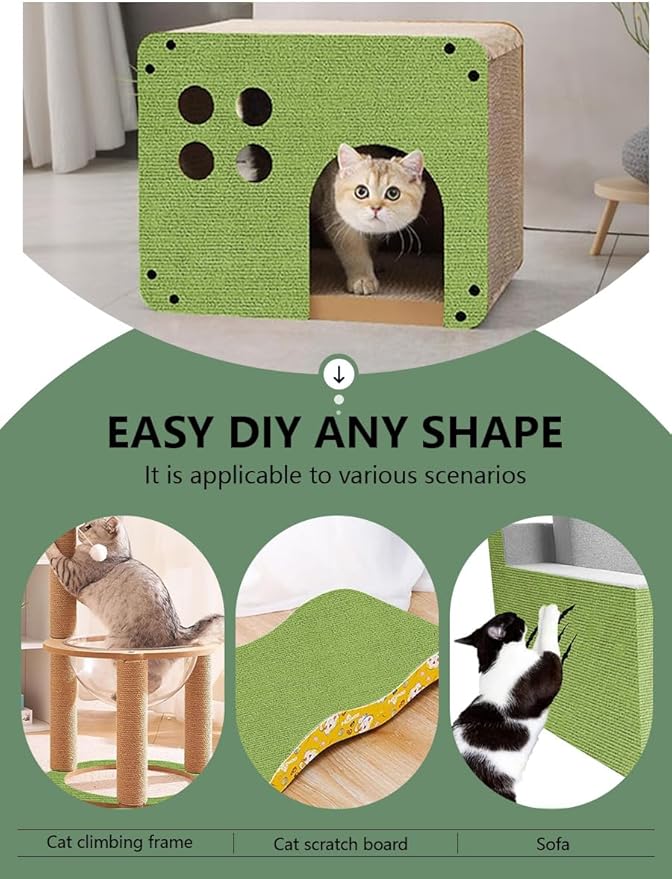 Cat Scratch Couch Furniture Protector, Adhesive Cat Scratch Pad Deterrent for Furniture, DIY Climbing Cat Scratcher Couch Protector from Cat Claws Scratching for Indoor (Green, 78.7x15.8Inch)