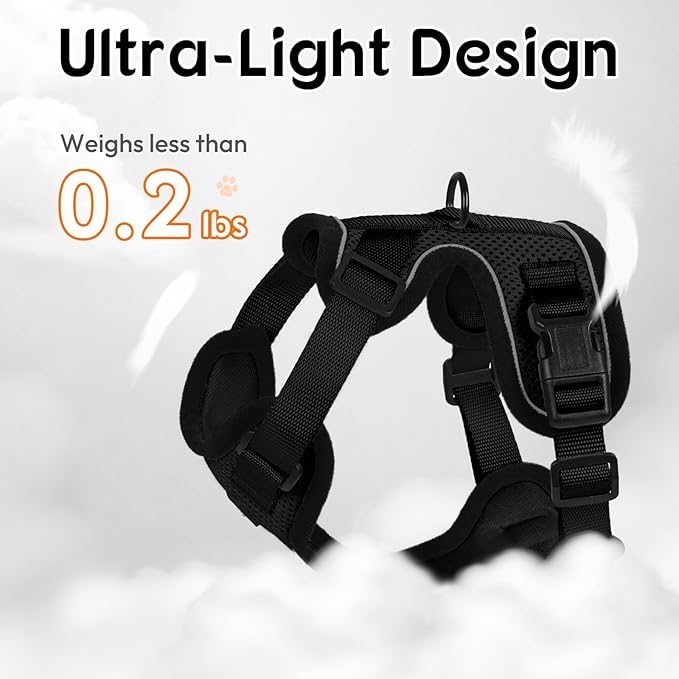 Dooradar Cat Harness and Leash Set, Escape Proof Safe Adjustable Kitten Vest Harnesses for Walking, Easy Control Soft Breathable Mesh Jacket with Reflective Strips for Cats, Black, M