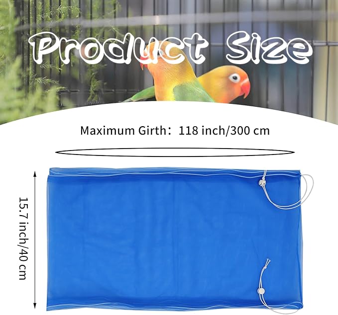 Daoeny Large Bird Cage Cover, Bird Cage Seed Catcher, Adjustable Soft Airy Nylon Mesh Net, Birdcage Cover Skirt Seed Guard for Parrot Parakeet Macaw African Round Square Cages (Blue)
