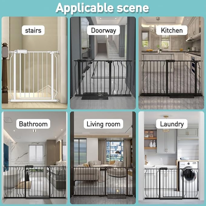 WAOWAO Baby Gate 66.93-71.61" Extra Wide Pressure Mounted Walk Through Swing Auto Close Safety White Metal Toddler Kids Child Dog Pet Puppy for Stairs,Doorways,Kitchen