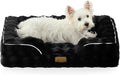 Orthopedic Dog Bed for Medium Small Size Dog, Soft and Warm Faux Fur Sofa for Pet Up to 40 lbs, Foam Bolster Anti-Slip Couch with Washable Removable Cover, M 30x20x6.5 inch, Black