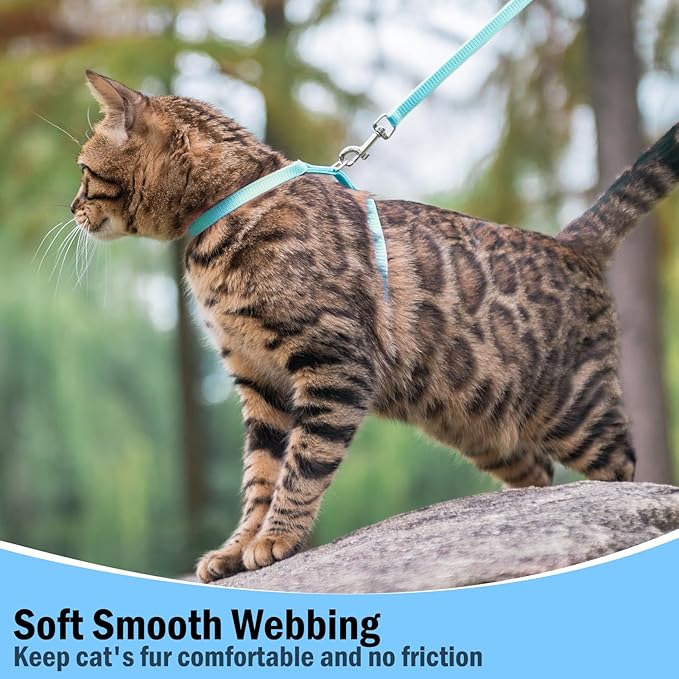 PUPTECK Adjustable Cat Harness and Leash Set Escape Proof Kitten Strap Collar for Walking Travel, Sky Blue, M