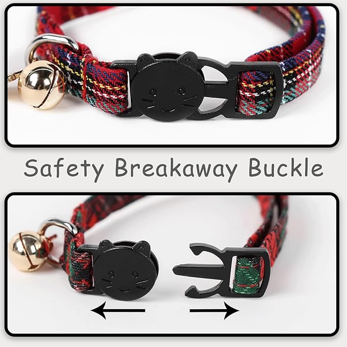 Unique style paws 2 Pack Christmas Kitten Collar Breakaway with Bell & Pendant, Adjustable Safety Cat Cotton Collars for Girl Boy Cats and Small Pets