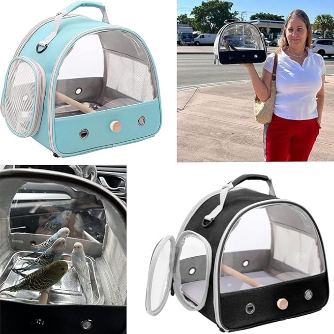 Bird Travel Carrier, Portable Small Bird Parrot Parakeet Carrier with Standing Perch and Soft Mat, Side Access Window Collapsible to Carry and Transport Birds Vet Visit