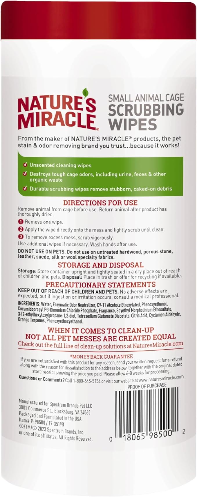 Nature’s Miracle Small Animal Cage Scrubbing Wipes 30Ct