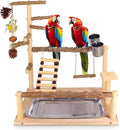 Bird Playground Natural Parrot Toys Perch Stand Cockatiel Swing with Chew Toys Parrot Platform with Feeder Cups Parakeet Playground Bird Cage Play Stand for Conure Parakeet Cockatiel