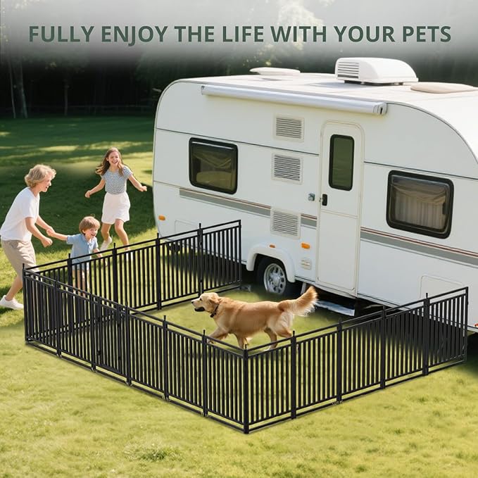 Dog Fence Outdoor for Yard Dog Playpen Indoor 40" Height 16 Panels Portable Puppy Playpen Dog Kennel for RV Camping(Black-Silver)
