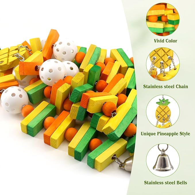 Parrot Toys 18 inches Bird Shredding Toys for Medium Large Parrots, Cockatiels, Macaw, African, Conure Bird Toy Natural Poplar Wood Material
