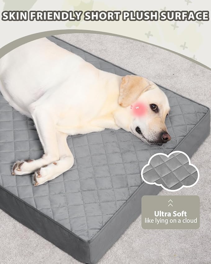 Orthopedic Dog Beds Large Sized Dog Waterproof Lining with Removable Washable Cover and Non-Slip Bottom, Quilting Pet Bed, 35x23 Inch, Dark Gray