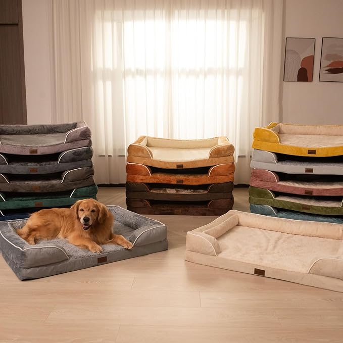 Comfort Expression Orthopedic Dog Bed for Medium Dogs 30x20 Inch, Waterproof Egg Crate Foam Medium Pet Bed with Removable Bolsters, Dog Couch with Washable Cover & Non-Slip Bottom, Light Green