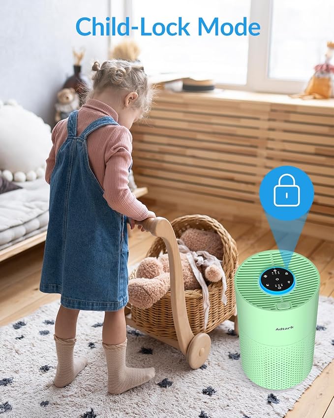 Air Purifiers for Home Bedroom, ADTARK Air Cleaner with H14 True HEPA 3-in-1 Filter, Sleep Mode & Aroma Function, 3 Light Modes, Room Air Purifier with 3 Timer for Office, Dorm, Hotel (Green)