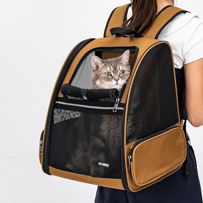 Cat Backpack，Expandable Cat Carrier Backpack, Dog Backpack Carrier and Pet Carrier Backpack, Suitable for Cats, Dogs Kitten or Small Dogs, Travel Friendly Puppy Cats Bag (Brown)