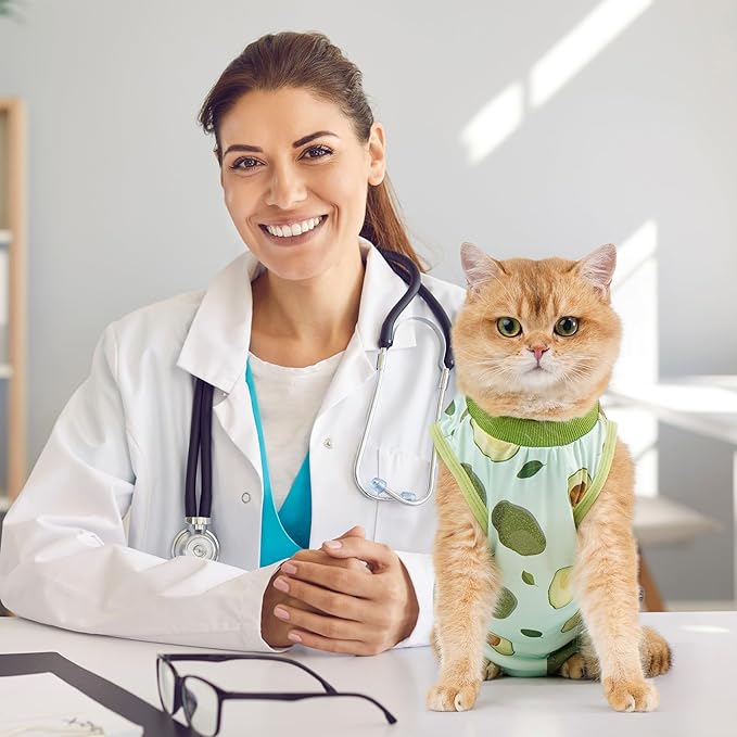 Avont Cat Recovery Suit - Kitten Onesie for Cats After Surgery, Cone of Shame Alternative Surgical Spay Suit for Female Cat, Post-Surgery or Skin Diseases Protection -Avocado(M)