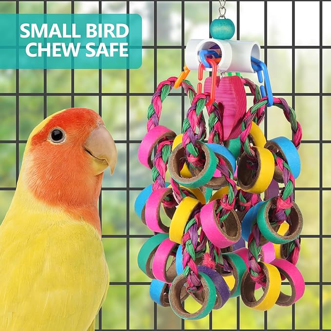 Bird Toys Conure Toys,Bird Parrot Foraging Shredder 24 Pcs Colorful Bagel Chewy Rings for Small Parrots Parakeets Conures Cockatiels Love Bird Cage Accessies (W)